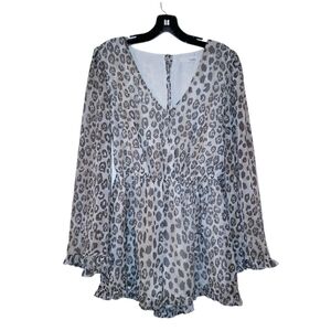 June & Hudson Cheetah Print Bell Sleeve Romper